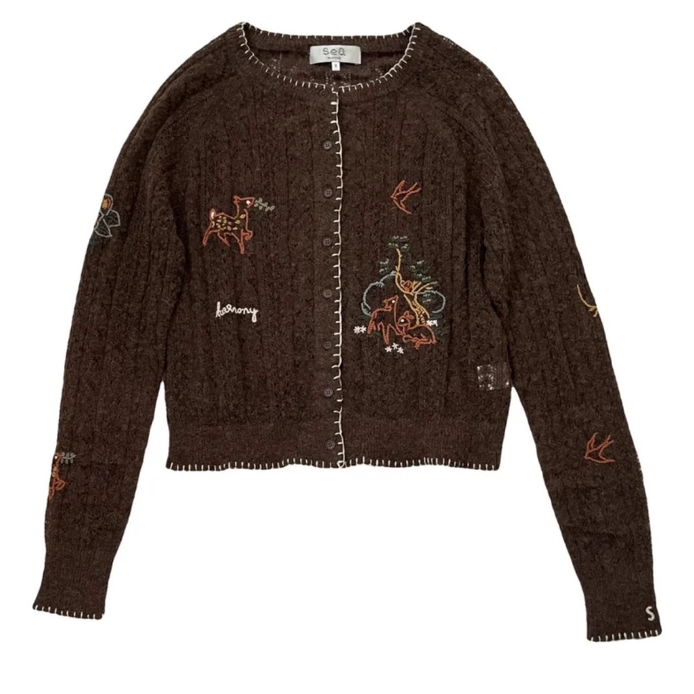 🔍IN SEARCH OF🔎: Sea New York Dark Brown Embroidered Martha Cardigan DO NOT BUY